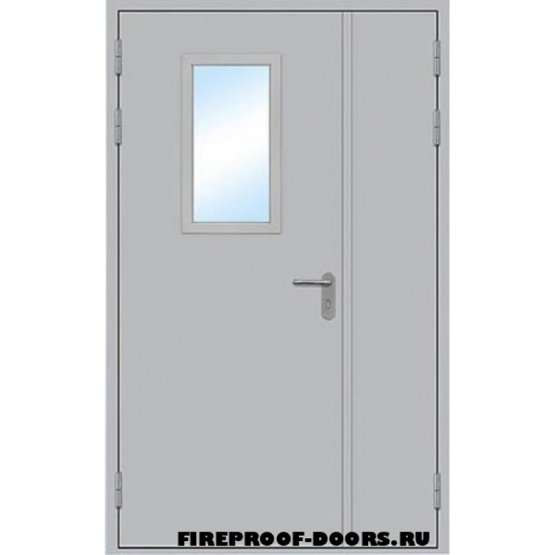 Дверь противопожарная полуторная остекленная без порога EI-60 ДПМ-17