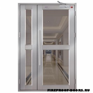 Полуторная противопожарная дверь алюминиевая с остеклением EIW 30 ДПМ-400
